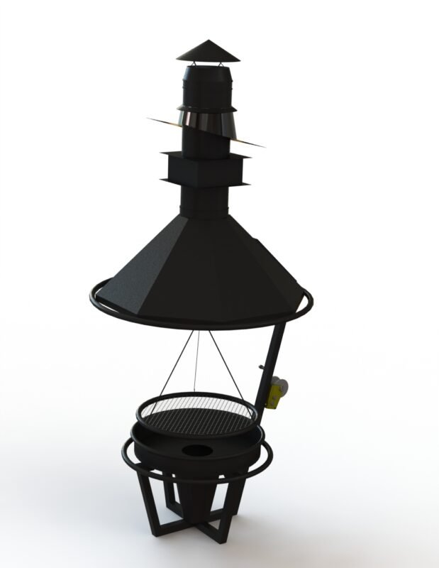 Grill z paleniskiem i kominem stal